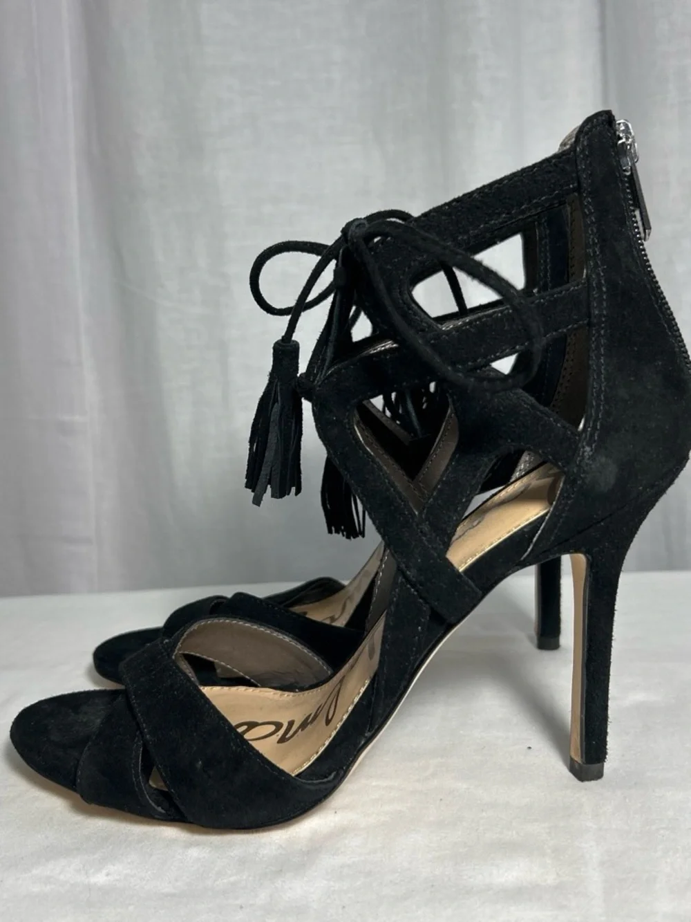 Sam Edelman | Black Suede Lace-Up | High Heel Sandals | Tassel | Size 8